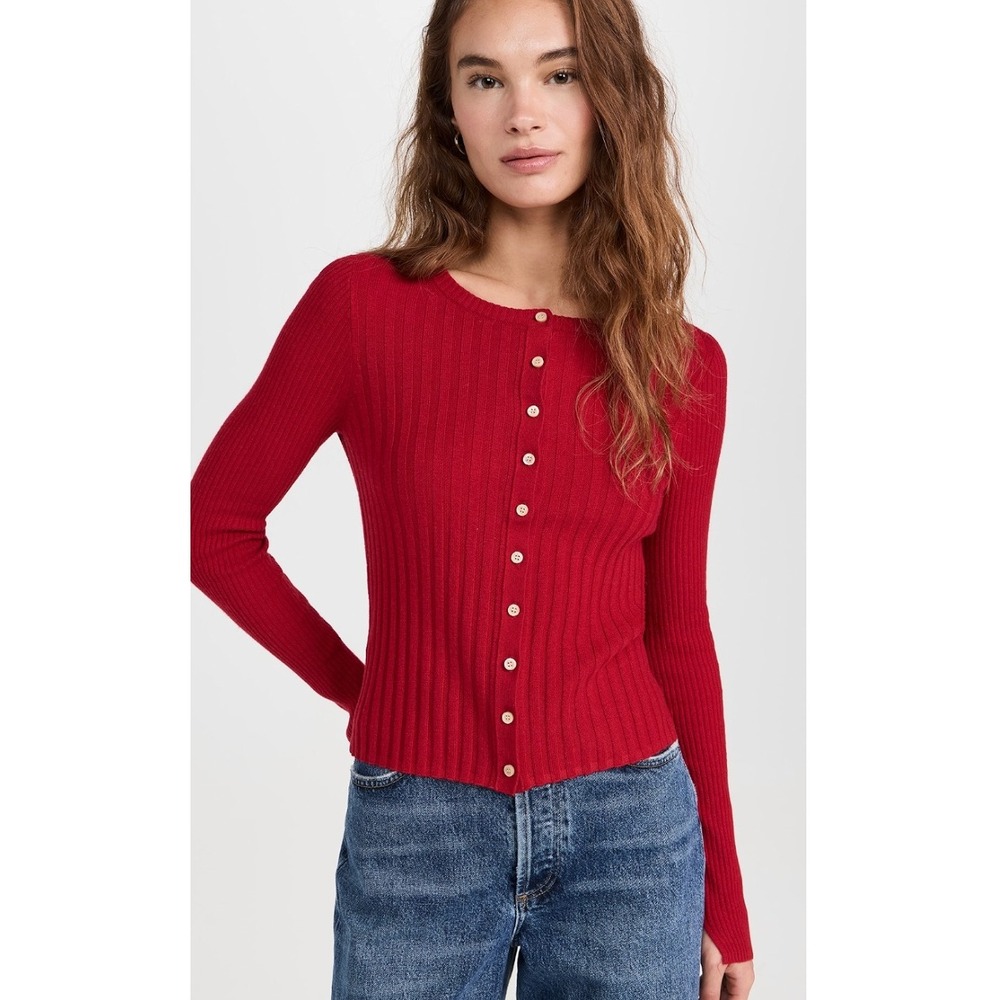 Alex Mill Red Ribbed Button Front Cardigan Wool Cashmere Blend Sweater Small